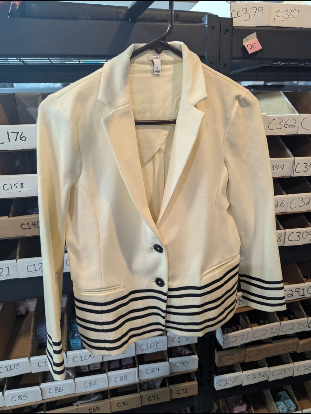 J. Crew Cream Blazer with Navy Stripe Hem